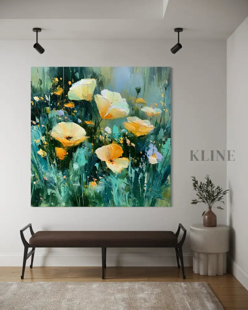 Wild Poppies in Emerald Light - Hand Painting 