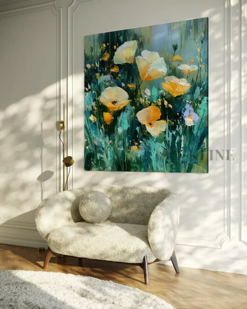 Wild Poppies in Emerald Light - Hand Painting 