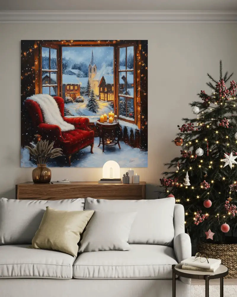Winter Window Glow - Hand Painting Winterliche Wandkunst