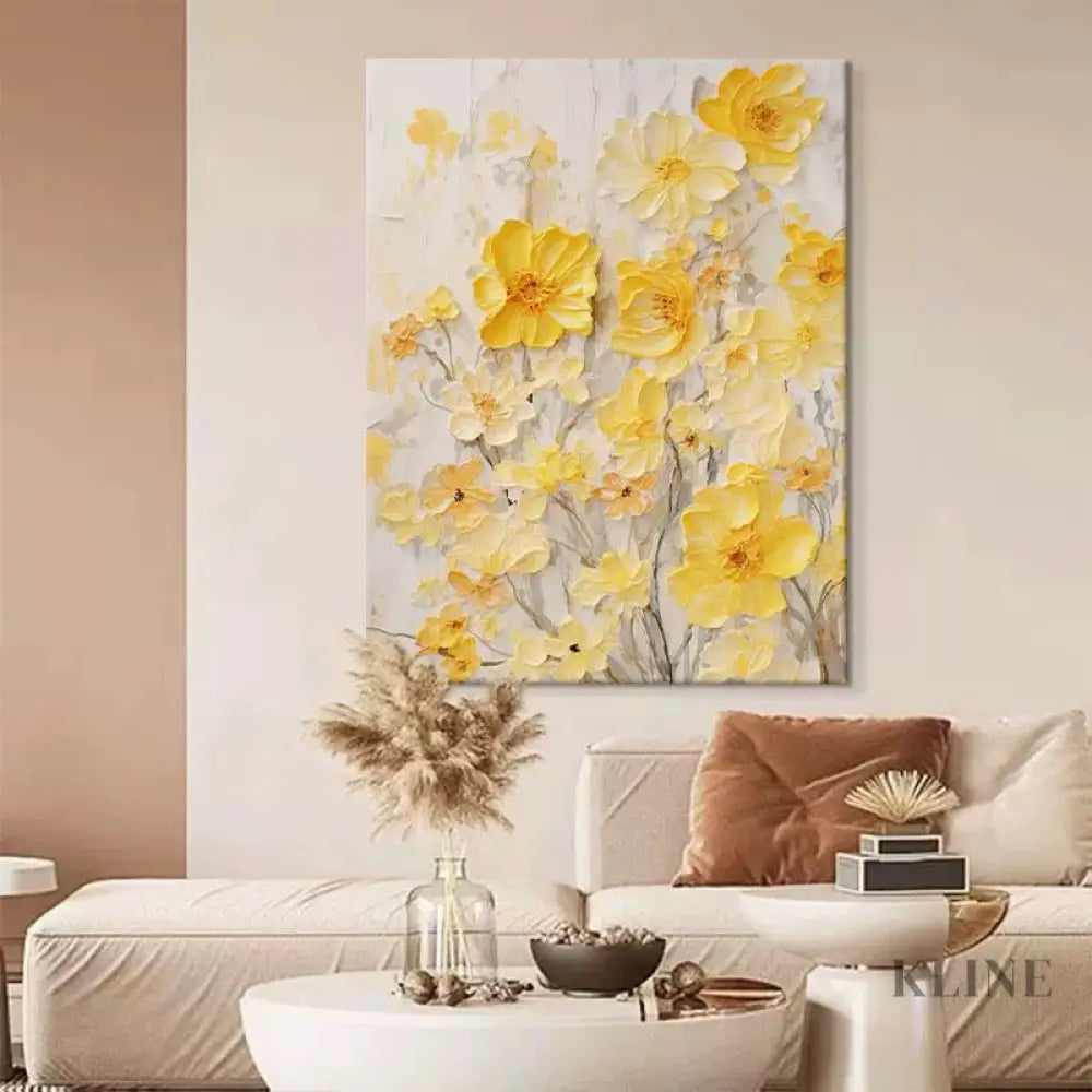 Yellow Reverie - Hand Painting Blumen-Wand-Kunst