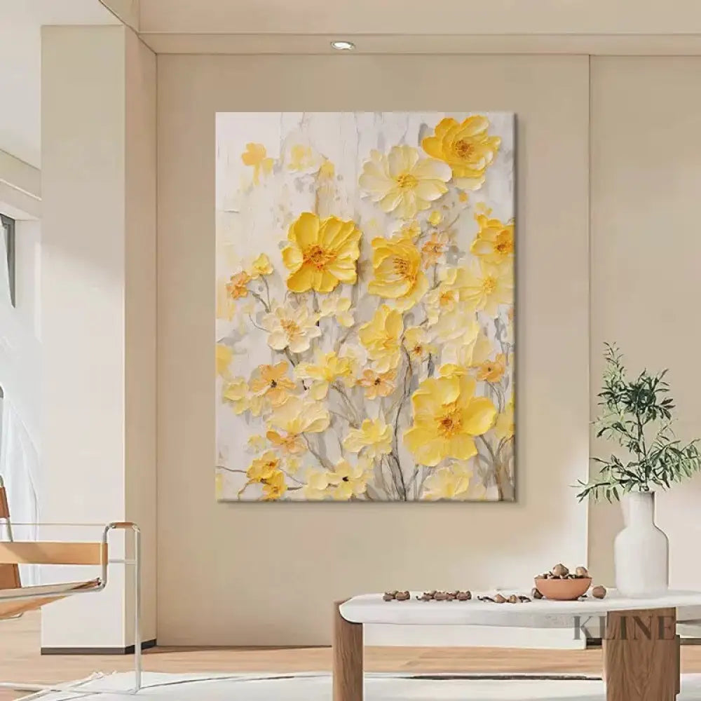 Yellow Reverie - Hand Painting Blumen-Wand-Kunst
