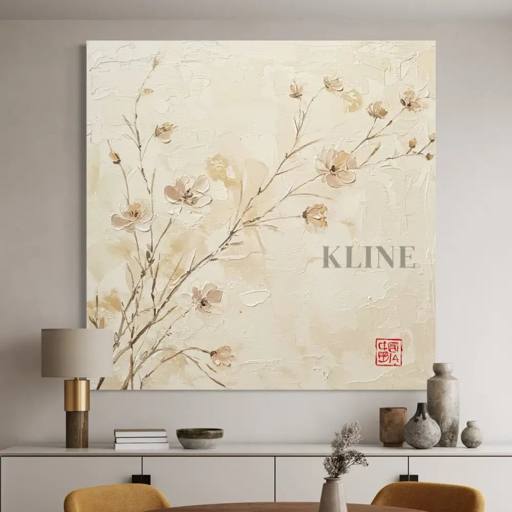 Zen Blossom Serenity - Hand Painting Arte de la pared del comedor