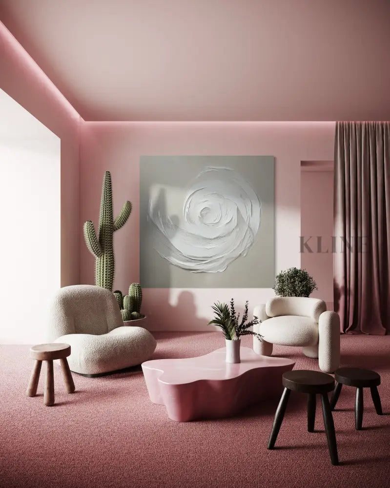 Zen Markings wall art by Kline Collective, featuring hand-painted rose design in modern, minimalist interior. 