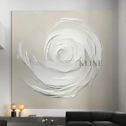 Hand-painted spiral wall art by John Rey U, featuring non-toxic acrylic on canvas, curated by Kline Collective.