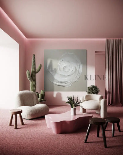Zen Markings wall art by Kline Collective, featuring hand-painted rose design in modern, minimalist interior.