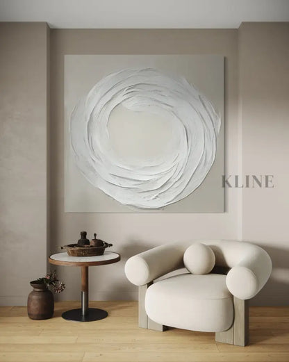 Zen Markings 3 artwork in minimalist interior, featuring textured beige and white tones, adding calm to the space.