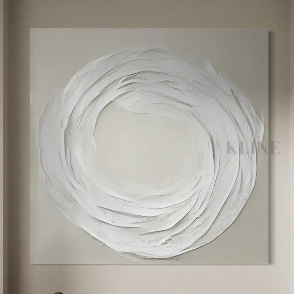 Zen Markings 3 artwork by John Rey U., featuring textured beige and white tones in a serene, minimalist design. Strukturierte Wandkunst
